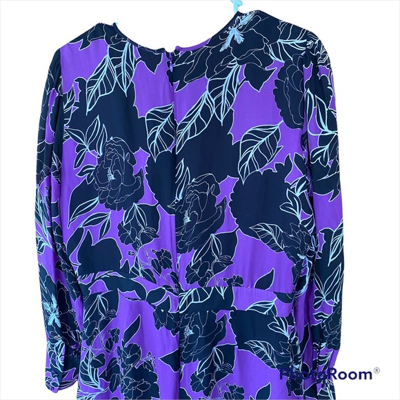 Parker purple black floral long sleeve dress Size 12 - Picture 6 of 7